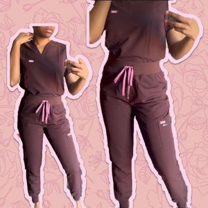 CodeNXT Scrubs Chocolate High-Waisted Jogger, Coffee Collection, Small R 4-6